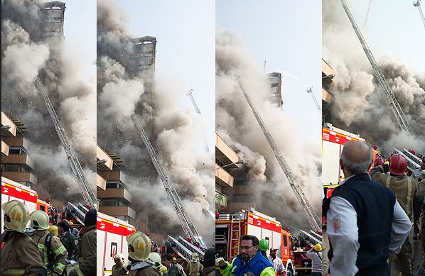 ساختمان پلاسکو فرو ریخت/ مصدومیت 38 نفر و محبوس شدن شمار بسیاری از آتش نشانان/ مردم از اطراف پلاسکو دور شوند +تصاویر و فیلم